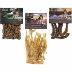 Dehner Wild Nature Hundesnack-Set Adult, Hirsch-Lungenwürfel, Kaninchenhaut Und Entenhälse, 550 G